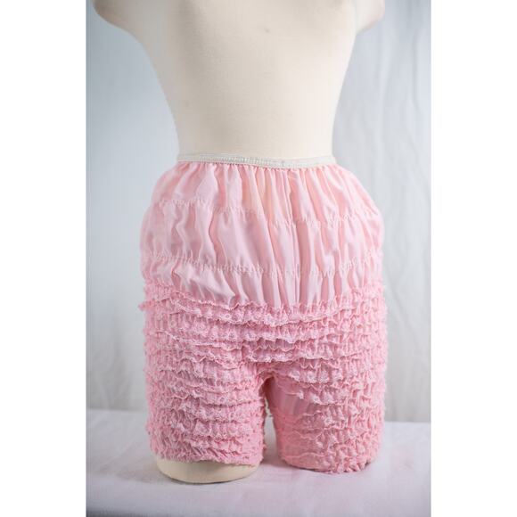 Vintage Pink Ruffle Pettipants Bloomers Lace Boudoir Lingerie Burlesque Pinup, M - Picture 4 of 13